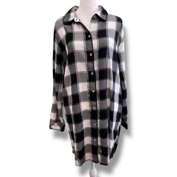 Victorias Secret Nightgown Sleep Shirt Pajamas Womens Large Black White Plaid - Picture 4 of 9